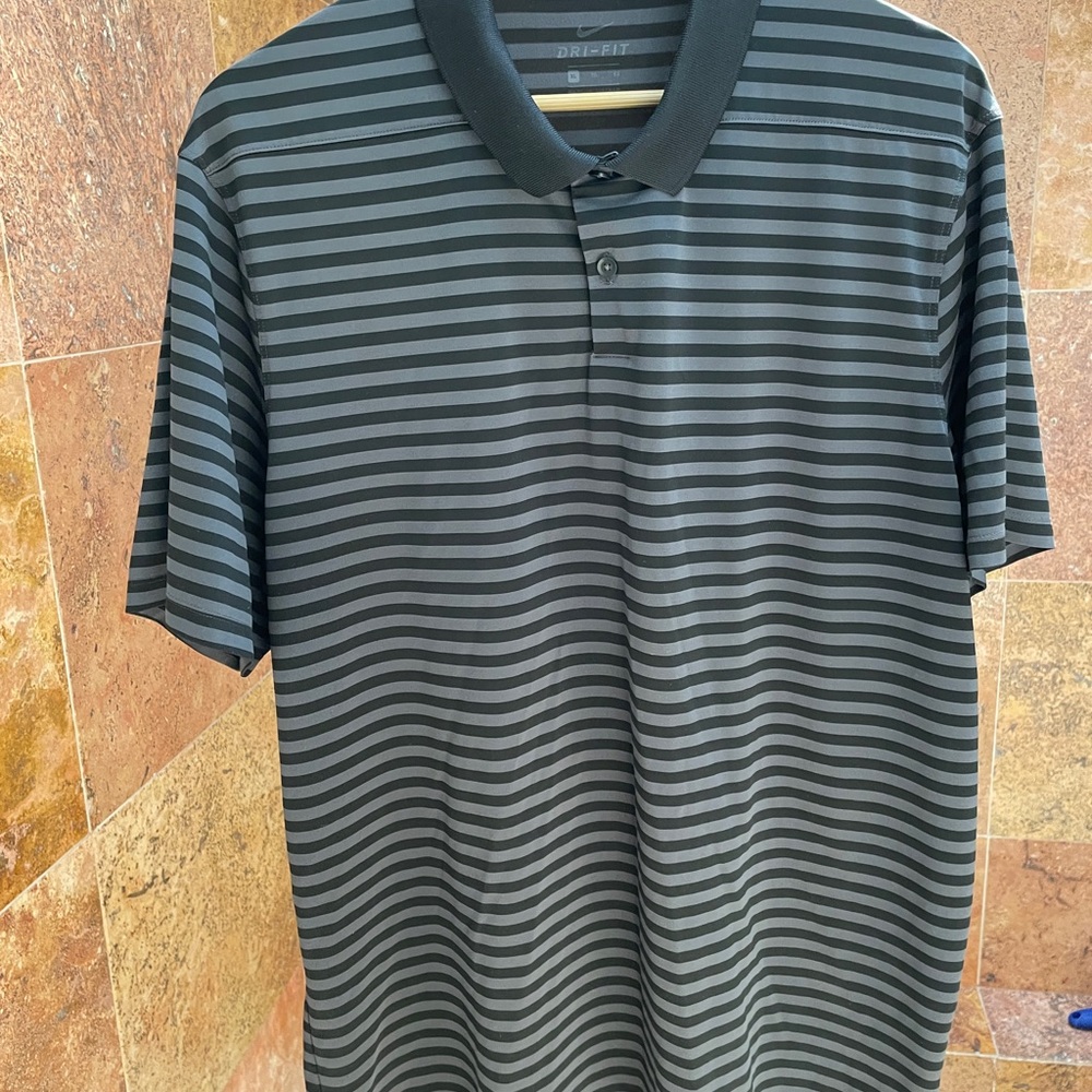 Men’s Nike Black and Gray Striped Polo Shirt